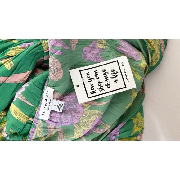 Current Air Sereia Botanical Motif Midi Dress Womens Large Green Purple New - Picture 10 of 10
